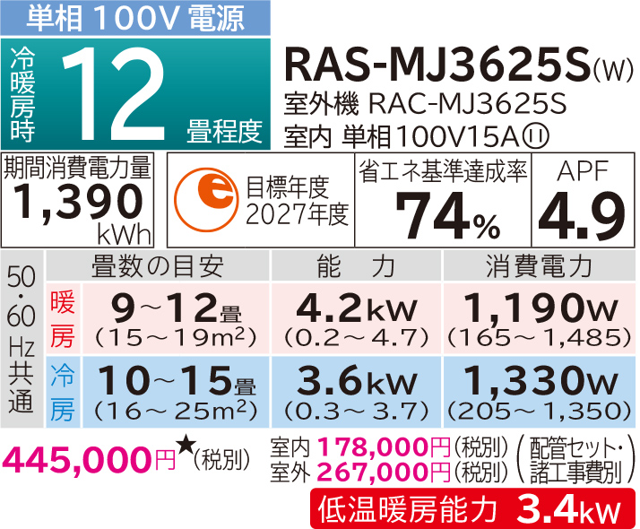 RAS-C25RT エアコン本体 2018年製 12畳 生活家電・空調 RAS-C25RT エアコン本体 2018年製