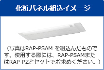 化粧パネル組込イメージ （写真はRAP-PSAM を組込んだものです。使用する際には、RAP-PSAMまたはRAP-PZとセットでお求めください。）