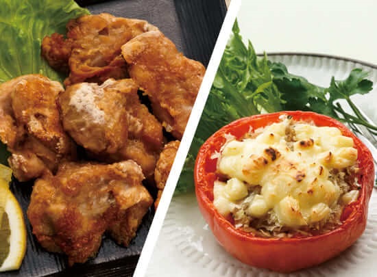 鶏から揚げ＆トマトのチーズ焼き