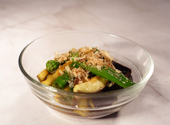 ナスとししとうの簡単レンジ揚げ浸し