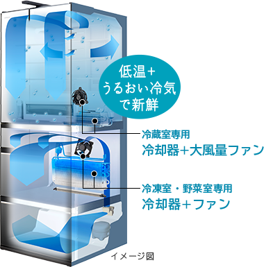 低温＋うるおい冷気で新鮮