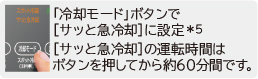「冷却モード」ボタンで[サッと急冷却]に設置 [サッと急冷却]の運転時間はボタンを押してから約60分間です。