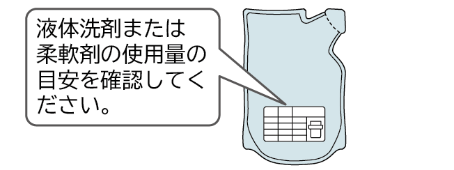 液体洗剤または柔軟剤の使用量の目安を確認してください。記載されていない場合は、洗剤メーカーにお問い合わせください