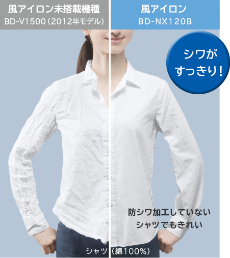 風アイロン未搭載機種 BD-V1500（2012年モデル）風アイロン BD-NX120B 防シワ加工していないシャツでもきれい シワがすっきり！