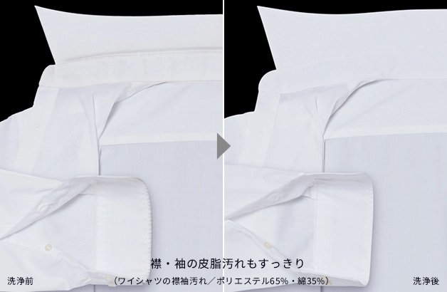 襟袖汚れもすっきり落とせる